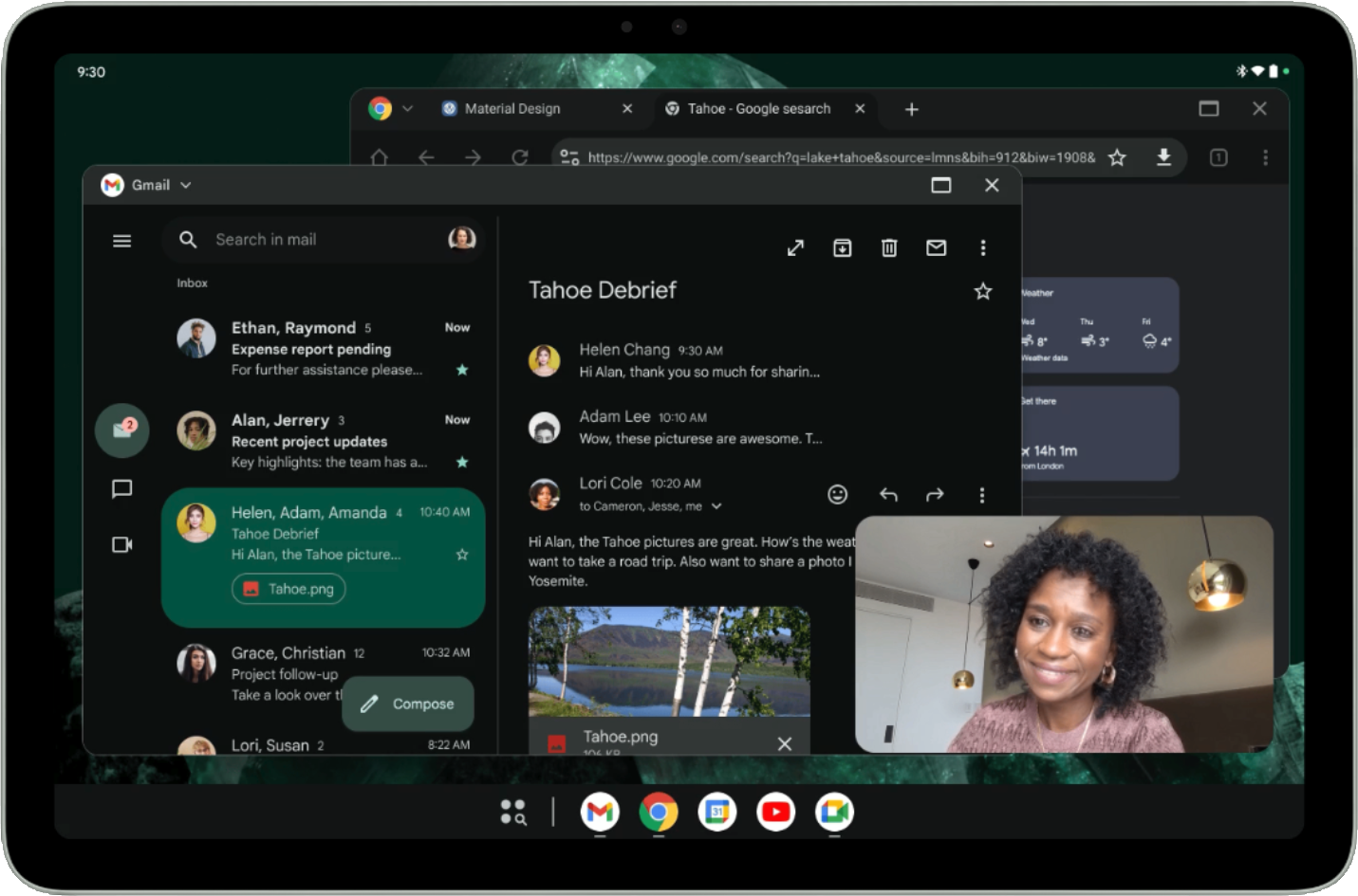 Modo escritorio de Android con varias aplicaciones en ventanas redimensionables y barra de tareas