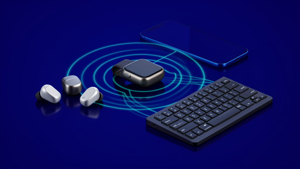 Auriculares, smartwatch, teclado y móvil conectados de forma inalámbrica